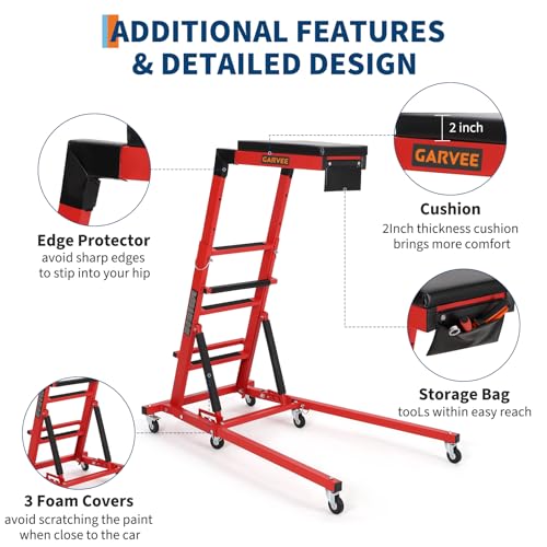 Garvee Top Side Creeper, 48 in-68 in Adjustable Height, 400 LBS Capacity, High Top Automotive Creeper with 6 Swivel Caster Wheels, Heavy Duty Foldable Creeper for Garage Shop, Red - color: Red