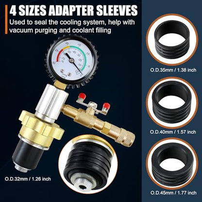 Automotive Radiator Coolant Vacuum Refill Tool Kit, Engine Cooling System Vacuum Purge & Fill Tool Set with Universal Adapters (O.D. 32mm 35mm 40mm 45mm) for Car SUV Truck Airlift, Black Case - color: Black Case