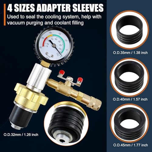 Automotive Radiator Coolant Vacuum Refill Tool Kit, Engine Cooling System Vacuum Purge & Fill Tool Set with Universal Adapters (O.D. 32mm 35mm 40mm 45mm) for Car SUV Truck Airlift, Red Case - color: Red Case