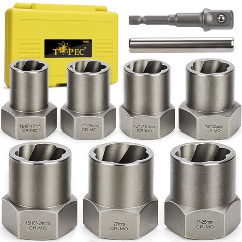 Topec Bolt Extractor Kit Heavy Duty, 9-Piece 1/2'' Drive | Deep Broken Bolt Extractor Socket Set, Easy Out Set and Lug Nut Remover, for Stripped, Rounded, Damaged Bolts & Nuts Screws - color: 9-piece