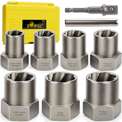 Topec Bolt Extractor Kit Heavy Duty, 9-Piece 1/2'' Drive | Deep Broken Bolt Extractor Socket Set, Easy Out Set and Lug Nut Remover, for Stripped, Rounded, Damaged Bolts & Nuts Screws - color: 9-piece