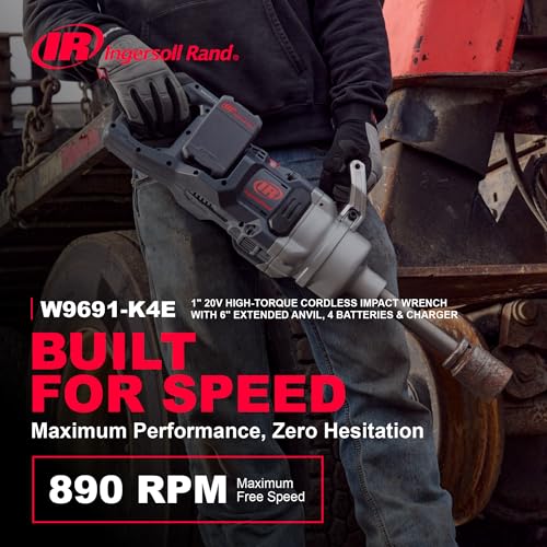 Ingersoll Rand W9691-K4E Cordless 1" High-Torque Impact Wrench Kit with 2" Extended Anvil, Includes 4 BL2022 5.0Ah Batteries and Dual-Bay Charger - size: Extended Anvil, style: 4 Battery Kit