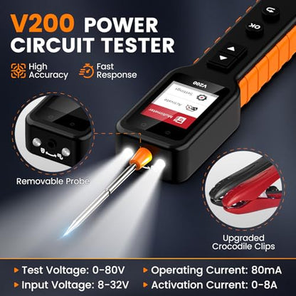 V200 Upgrade Automotive Circuit Tester, 12-24V Electrical Short Open Breaker Circuit Finder, Auto Power Circuit Probe Tester, Car Fuse Tester, 16.4Ft(5M) Cable - color: V200-Black