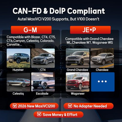 Autel MaxiVCI V200 Vehicle Communication Interface OBD2 Connector Bluetooth Adapter Work with MS906PRO MK906PRO TS ITS600 KM100 BT608 BT609 Wireless VCI200 Diagnostic DoIP CAN FD