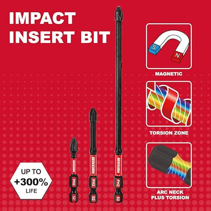 Geinxurn Impact Tough #2 Phillips Mixed 2/3/6 in. D2 Steel Long Extension Insert Driver Bits,30Pack 1/4 Inch Hex Shank Long Cross Magnetic PH2 Screwdriver Bits Set - size: MIXED-PHD2-30PCS