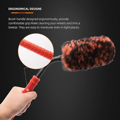 SPTA Angled Car Wheel Brush Set, 2Pcs Car Detailing Cleaning Brush Synthetic Wool Rim Cleaner Brush, Flat Spoke Brush, Metal Free Rim Tire Detail Brush, Remove Brake Dirt Behind Your Rim Accessories - color: 2pcs