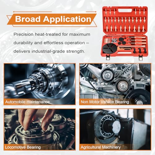 55-in-1 Bearing Puller Kit, Upgraded Heavy-Duty Wheel Bearing Removal Tool & Blind Hole Puller Set with Non-Slip Handle for Automotive, Industrial, Farm Use, Includes Portable Case (55in1-puller) - size: 55in1-puller