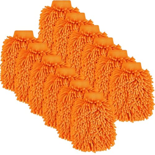 Toulite 16 Pcs Car Wash Mitt Chenille Microfiber Wash Mitt Double Sided Glove Cleaning Drying Mitts (7.48 x 10.24 Inch,Orange) - color: Orange, size: 7.48 x 10.24 Inch