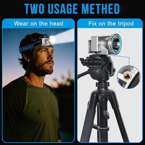 High Brightness LED Headlamp with Display Screen Rechargeable USB-C Waterproof Headlight with Runtime Indicator 4 Lighting Modes Light for Camping, Work, Hunting, Fishing (Mode 503 - White Light) - color: Model-503