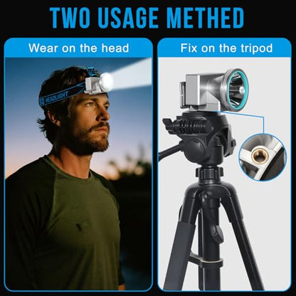 High Brightness LED Headlamp with Display Screen Rechargeable USB-C Waterproof Headlight with Runtime Indicator 4 Lighting Modes Light for Camping, Work, Hunting, Fishing (Mode 503 - White Light) - color: Model-503