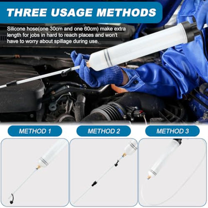 500 CC Automotive Fluid Extractor Pump, Manual Brake Fluid Extractor with 3 Extension Hoses, Oil Suction Syringe Transfer Pump for Gear Oil, Coolant, Power Steering, Fuel(Clear)