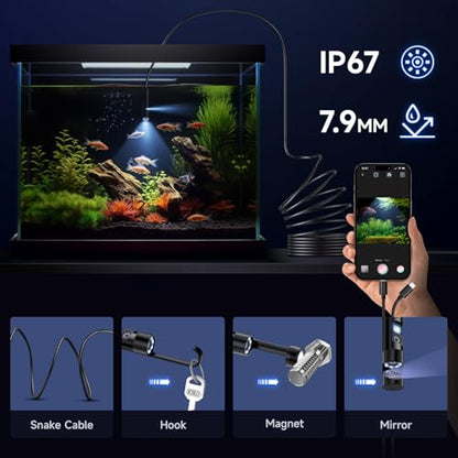 Endoscope Camera with Light, Dual-Lens 1920P HD Borescope with 8+1 Adjustable LED Lights, IP67 Waterproof Inspection Camera 16.5FT Semi-Rigid Snake Camera for iOS & Android (2 Interface) - style: 2-interface