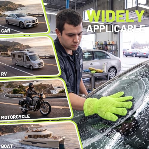6 Pcs Microfiber Car Wash Mitt Scratch Free Double Sided, Chenille Ultra-Soft Car Wash Glove, Thickened Substrate 5-Finger Split Design for Auto Cleaning Detailing Care