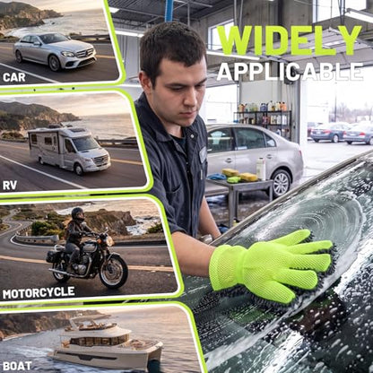 6 Pcs Microfiber Car Wash Mitt Scratch Free Double Sided, Chenille Ultra-Soft Car Wash Glove, Thickened Substrate 5-Finger Split Design for Auto Cleaning Detailing Care