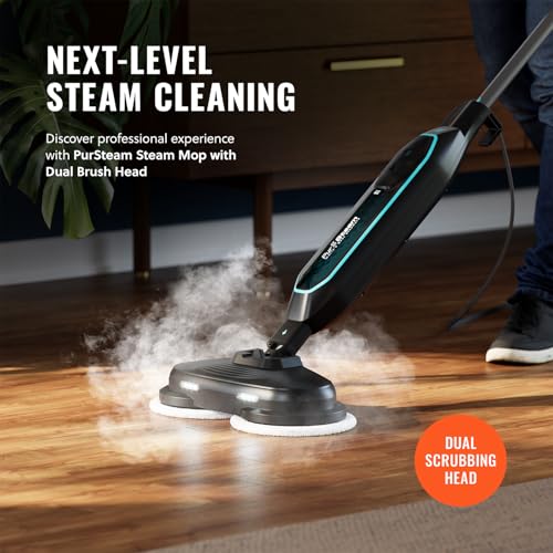 PurSteam ScrubMaster Steam Mop with Dual Scrubbing Head and LED Lights | Dual Scrubbing Head | LED Headlights | Adjustable Steam Control | Anti-Slip Swivel Head | Cable Holder | Upright Lock - size: Small