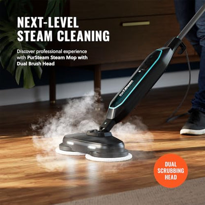 PurSteam ScrubMaster Steam Mop with Dual Scrubbing Head and LED Lights | Dual Scrubbing Head | LED Headlights | Adjustable Steam Control | Anti-Slip Swivel Head | Cable Holder | Upright Lock - size: Small