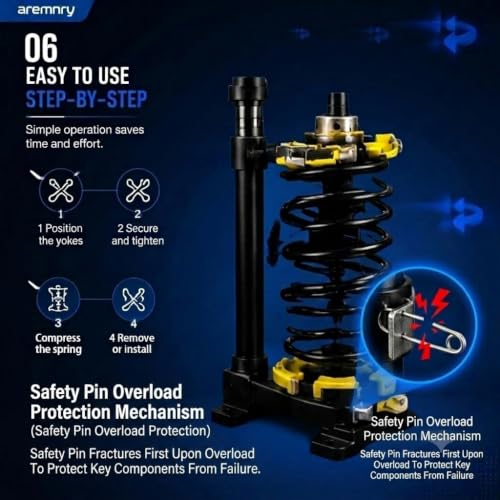 Heavy Duty Macpherson Strut Spring Compressor Tool, Impact Wrench Rated Coil Spring Extractor Kit with Overload Protection Safety Guard, 3 Pairs Yokes for Car, SUV, Truck UTV Suspension Repair
