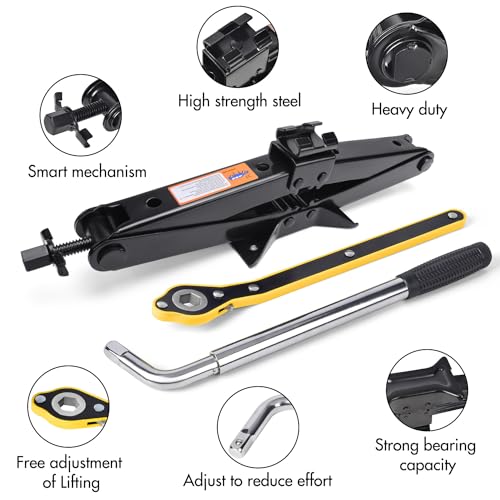 Scissor Car Jack 3 Ton (6610 lbs) Tire Changing Kit with Lug Wrench - Emergency Kit for Car, SUV, MPV
