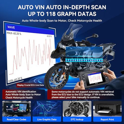 iCarsoft Bidirectional Diagnostic Tool for BMW Motorcycle, Full Systems Diagnostic for BMW Motobike, 197 Active Tests Motorcycle OBD2 Scanner with 115 Reset, Battery Test, Graphic Live Data