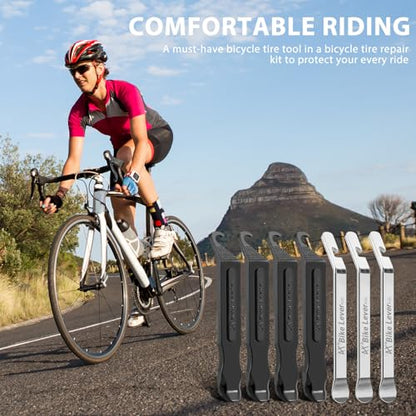 Bike Tire Levers - Ultra Strong PC Plastic Bicycle Tire Removal Changing Tool and Stainless Steel Levers for Road or Mountain Bike Tires - Set of 7 - color: Black*4 and Silver*3