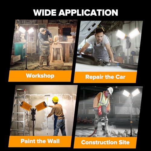 LUTEC 【Upgraded 5000K 15000 Lumen 105 Watt Dual-Head LED Work Light with Telescoping Tripod, Work Light with Stand Rotating Waterproof Lamps and 8 Ft 3-Prong Power Cord - size: Pro-15000LM