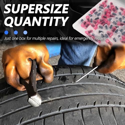 100PCS Tire Plug Kit,Self-Service Flat Tire Repair Kit Including Screwdriver,Upgraded Thickened Adhesive-Covered Tires Repair Screws for Sudden Flat Tyres Emergencies (100PCS) - color: 100PCS