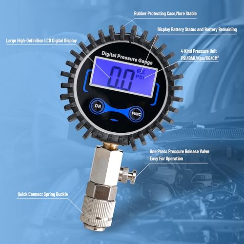 LCD Digital Compression Tester for Automobile, 250PSI Digital Compression Tester, Adapter kit for Automotive Engine Compression Tester, Engine Cylinder Compression Tester kit (Digital)