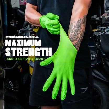 GRIPXX Herkules Grip Heavy Duty 8Mil Green Nitrile Gloves,3D Raised Diamond Texture-Latex & Powder Free-Industrial, Mechanic | Pack of (100 CT) - size: Small, style: Green - 100 Count