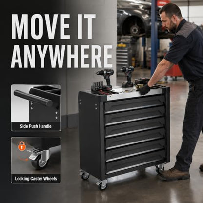 7-Drawer Rolling Tool Chest, Tool Box Lockable Metal Tool Cabinet with Side Storage Cabinet, Ball Bearing Slides Steel Organizer,Heavy-Duty Powder-Coated Tool Cart for Garage Workshope, Black - size: 7 Drawers- Black