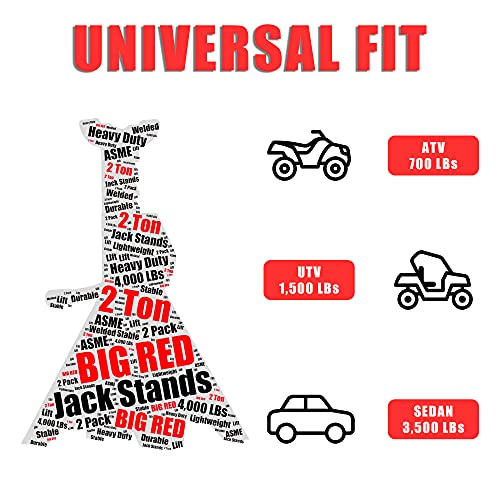 BIG RED T42202 Torin Steel Jack Stands: 2 Ton (4,000 lb) Capacity, Red, 1 Pair - size: 2 Ton, style: Basic Style