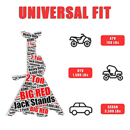 BIG RED T42202 Torin Steel Jack Stands: 2 Ton (4,000 lb) Capacity, Red, 1 Pair - size: 2 Ton, style: Basic Style