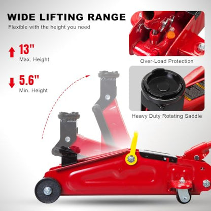Big RED 1.5 Ton Hydraulic Floor Jack, Trolley Service/Floor Jack with Case | Lifting Range 5.6"-13", Fit Sedans Automotive for Maintenance and Service - size: 1.5 ton with case