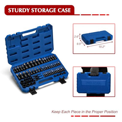 EMENTOL 71-Piece Torx Bit & Hex Bit Socket Set, Master SAE/Metric Bits, 1/4", 3/8" and 1/2" Drive, S2 Alloy & CR-V Steel, Includes External Torx E4-E24, Socket Adapter & Drill Adapter