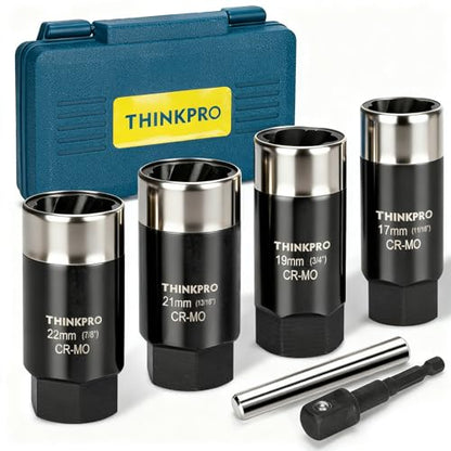 Locking Lug Nut Removal Tool 6 Pieces Deep Lug Nut Extractor Set | Stripped Lug Nut Remover, 1/2" Drive, 17/19/21/22MM, Wheel Lock Removal Kit, For Broken Bolts and Nuts