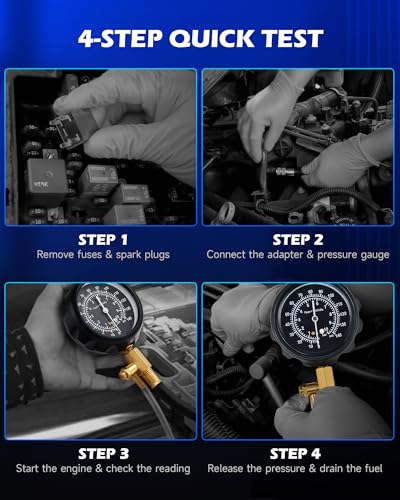 OMT Fuel Injection Pressure Tester Kit With 140 PSI Gauge, Quick Fittings | Durable Brass & Aluminum Connectors; Gasoline Pump Diagnostic Hoses; Vehicle Maintenance; For Professional Auto Mechanics