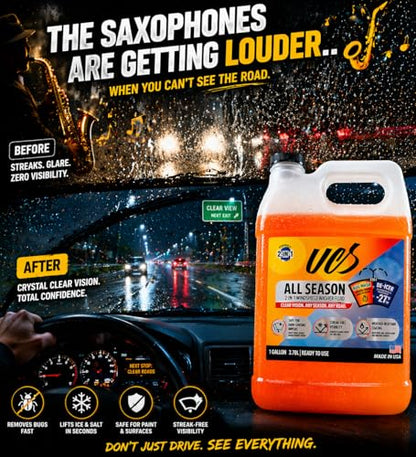 UCS Advanced All-Season Windshield Washer Fluid -27°F, Water Repellent Technology, Powerful Bug Remover, Streak-Free Cleaning, Ready-to-Use RTU, 1 Gallon - color: All Season, size: 128 Fl Oz (Pack of 1)