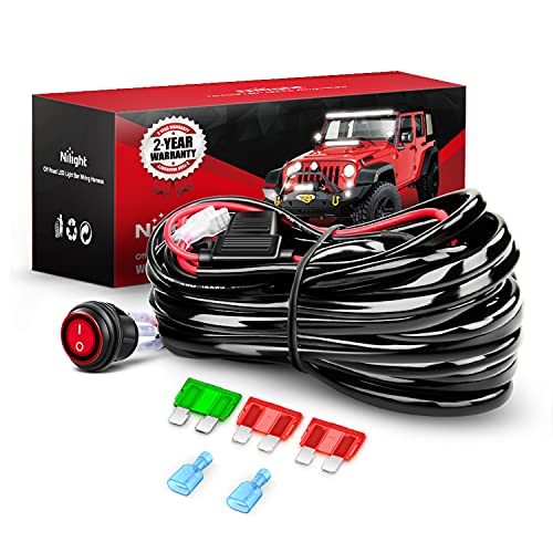 Nilight Copper LED Light Bar Wiring Harness Kit - 1 Lead 12AWG Heavy Duty 12V On Off Switch Power Relay Blade Fuse for Off Road LED Work Light,2 Years Warranty - color: 12AWG-1 Lead