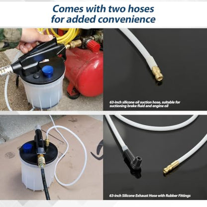PARAROSE 3L Pneumatic Brake Bleeder Vacuum Pump Kit, One-Person Operation | 2L Fluid Extractor, 1L Refill Bottle, 17 Adapters, 60-Inch Hoses, Safety Relief Valve, for Cars, SUVs, Trucks