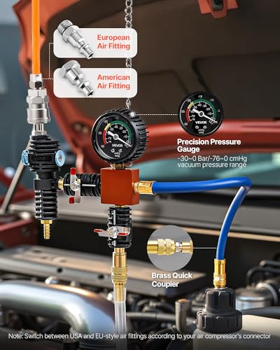 VEVOR Coolant Pressure Tester Kit, 31Pcs Radiator Vacuum Refill Kit with 3 Metal Adapters, Universal Fit, Automotive Cooling System Pressure Tester Tool, with Pressures Pump & Aluminum-Plastic Filler - size: 31Pcs