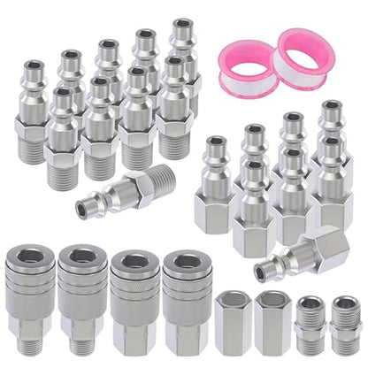 Air Coupler & Plug Kit,28 Pieces 1/4" NPT Air Tool Fittings Set,Quick Connect Air Hose Fittings Air Compressor Accessories