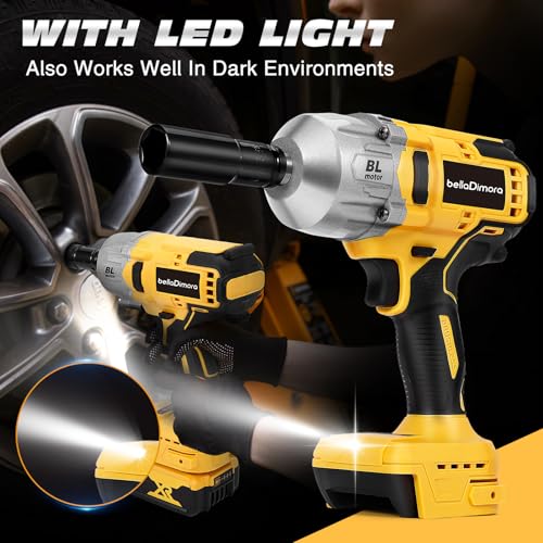 bellaDimora Cordless Impact Wrench Compatible with Dewalt 20V Battery | Brushless Motor, Auto-Stop Reverse, LED Light, 32-Piece Kit, Tire Change, Lug Nuts & Rusted Bolts (No Battery)