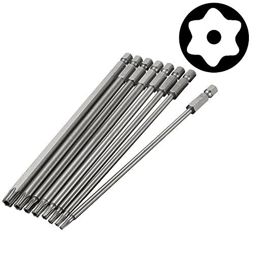 Yakamoz 8pcs 1/4 Inch Hex Shank T8-T40 Magnetic Torx Head Screw Driver Bit Set Security Tamper Proof Star 6 Point Screwdriver Kit Tools | 150mm Length - color: 8pcs/ 150mm