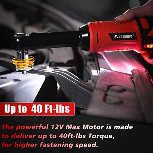 AOBEN 3/8" 40 Ft-lbs Cordless Electric Ratchet Wrench Kit with Variable Speed, Lithium Batteries - style: AB733-1D