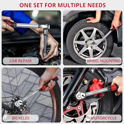XUNTOP Torque Wrench 1/4 3/8 1/2 inch 3 PCS Drive Click Torque Wrench for 40-220 in.lb 5-45ft.lb 15-155ft.lb 72 Tooth Dual Direction Adjustable Ratchet Wrench for Bicycle,Moto,Car Maintenance