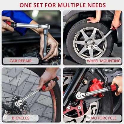 XUNTOP Torque Wrench 1/4 3/8 1/2 inch 3 PCS Drive Click Torque Wrench for 40-220 in.lb 5-45ft.lb 15-155ft.lb 72 Tooth Dual Direction Adjustable Ratchet Wrench for Bicycle,Moto,Car Maintenance
