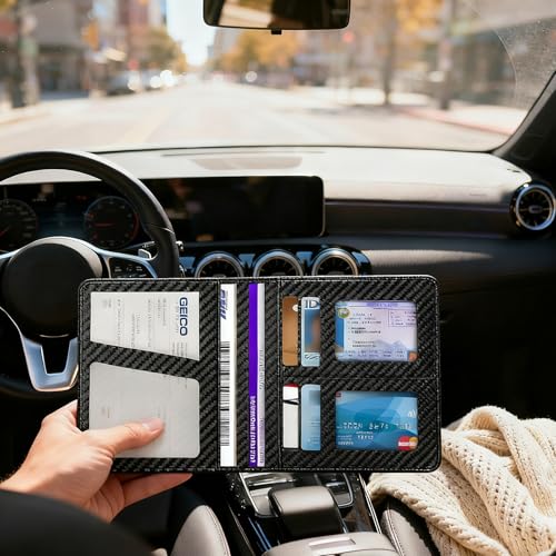 Car Registration and Insurance Holder, Premium Leather Insurance and Registration Holder,vehicle Glove Box Car Organizer, with Magnetic Shut for Cards, Driver License (Carbon Fiber Black-M) - color: 02-Carbon Fiber Black-M