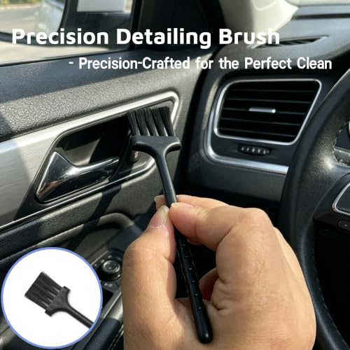 Riomh 9 Pcs Car Detailing Brushes Kit, Car Interior Cleaning Supplies with Cleaning Gel | car detailing brushes, cleaning gel & microfiber cleaning cloth, Safe for leather, vents, dash. Ideal for truck, auto, RV