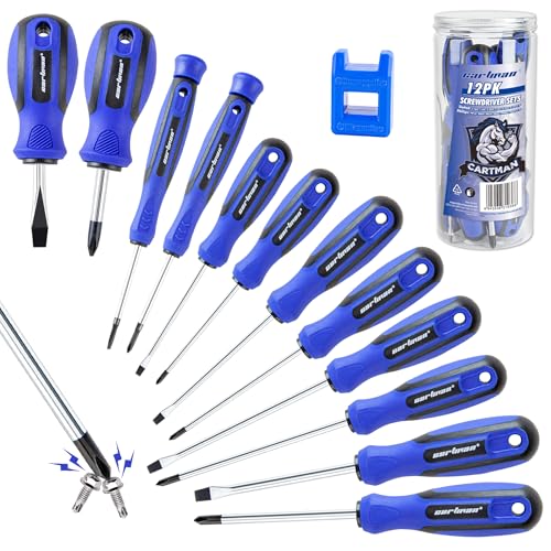 CARTMAN 12-Piece Magnetic Screwdriver Set, Phillips And Flat Hand Tools Set | Magnetic screwdriver set with magnetizer, Phillips and flat tips for appliances, furniture, auto jobs, DIY repairs, and uses. - style: 12 Piece