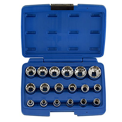 NEIKO 02488A 3/8" Drive Universal 6 Point Metric Socket Set, 18 Piece Universal Mechanic Spline & SAE, Cr-V Steel Low Profile, Spline Bit, 3/8 - size: 3/8" Drive, style: Universal Spline