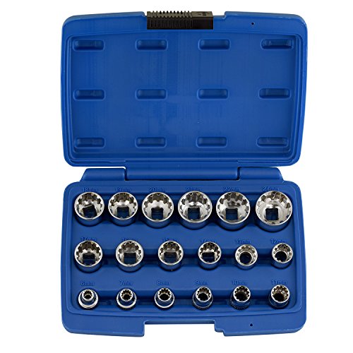 NEIKO 02488A 3/8" Drive Universal 6 Point Metric Socket Set, 18 Piece Universal Mechanic Spline & SAE, Cr-V Steel Low Profile, Spline Bit, 3/8 - size: 3/8" Drive, style: Universal Spline